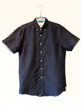 International Report Short-Sleeved Anchor Print Button Down Shirt Navy Size M